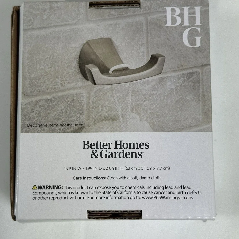 Better Homes & Gardens Simple Flare Robe Hook Satin Nickel Silver Rust Resistant